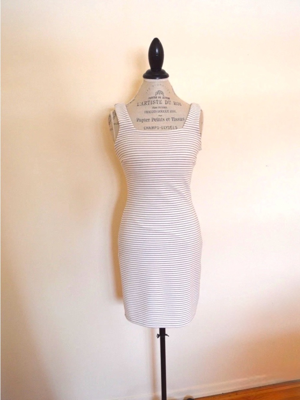 Bar III Antique White and Gray Striped Mini Tank Dress XS